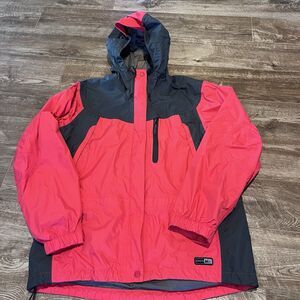 REI E1 Elements Jacket Womens Large Red Rain Water Proof Nylon Full Zip Hiking
